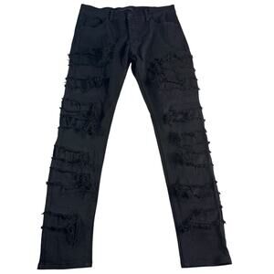 KDNK Black Distressed Skinny Jeans Mens 34 Stretch Ripped Lined Grunge